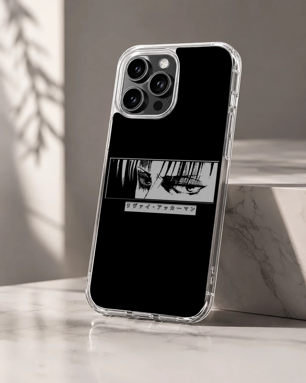 Anime phone case with edgy faces design on black background